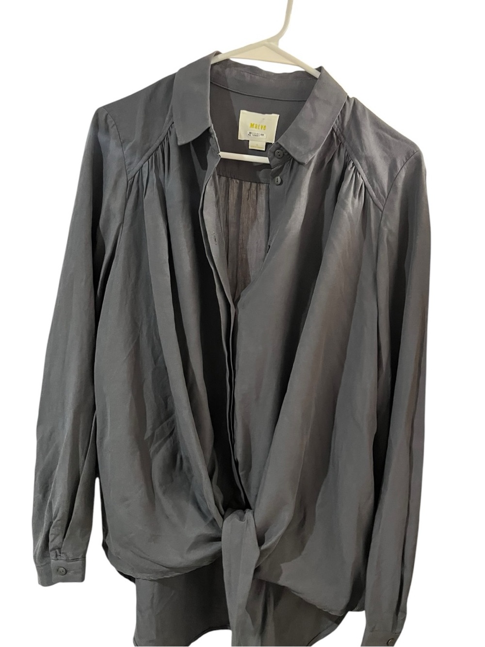 Maeve Anthropologie Gray Tie-Front Button-Down Shirt